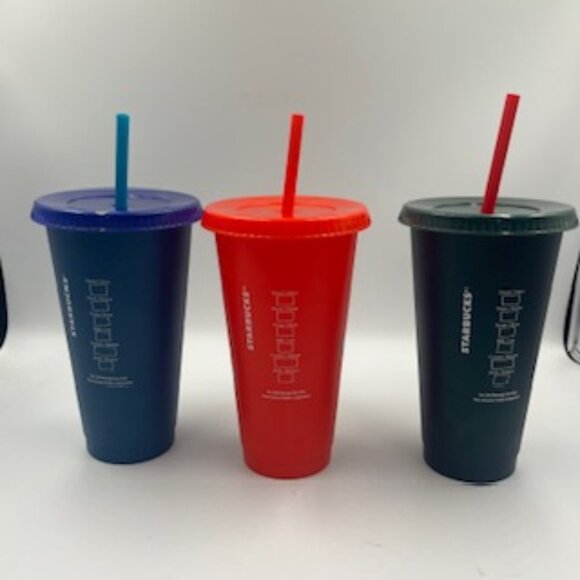 Starbucks Christmas Cold Cups Venti 24 oz Holiday Tumblers With Lids And Straws - Picture 5 of 10